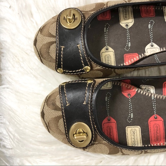 Coach Tan and Brown Logo Ballet Flats - Picture 5 of 10